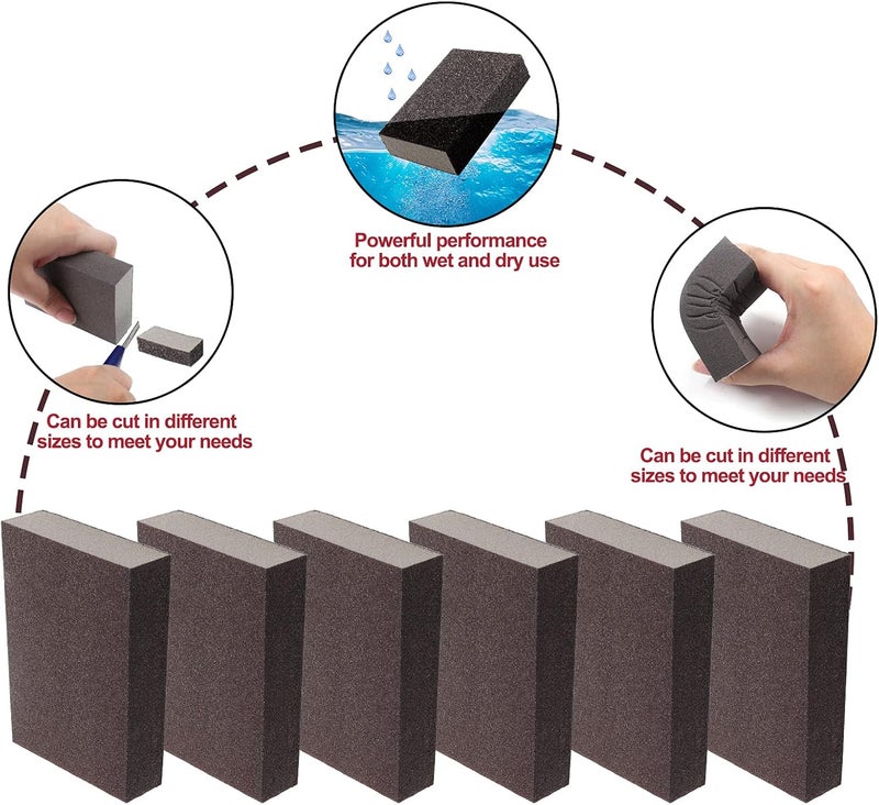 Jersvimc 180 Grit Fine Sanding Block - 12Pcs, Wet Dry Sanding Sponge Foam Sandpaper Block Washable & Reusable Sandpaper Sponge for Drywall Wood Plastic Metal Furniture - Image 4